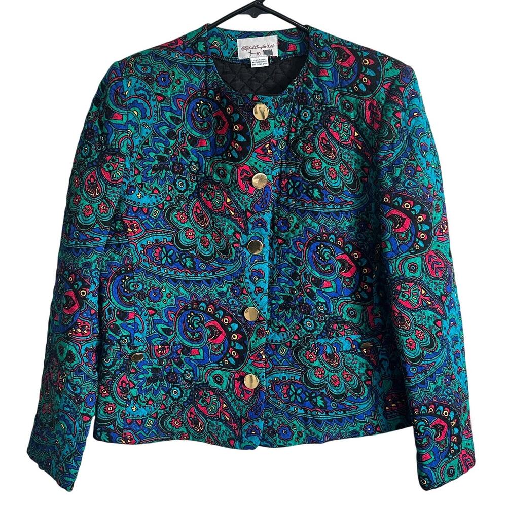 Stephen Douglas Vintage Quilted Jacket Size 10 Abstract Colorful 80s 90s Boho